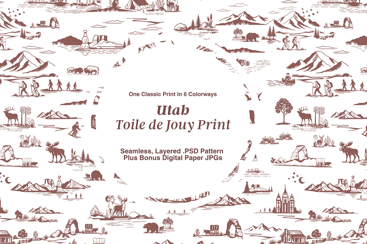 Utah Seamless Toile Pattern Set, a Background Graphic by Hughes Studio (Photo 1 of 8)