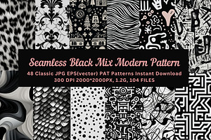 48 seamless black mix modern pattern, a Pattern Graphic by ARTOZEN DIGITAL