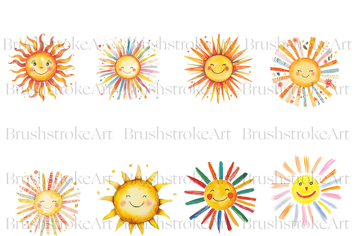 Happy Smiling Sun Clipart, Cute Sun, a Decorative Illustration by BrushstrokeArtGB (Photo 3 of 9)