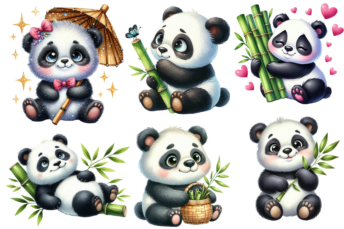 Watercolor Panda with Bamboo Clipart, an Animal Illustration by Designworld (Photo 3 of 6)