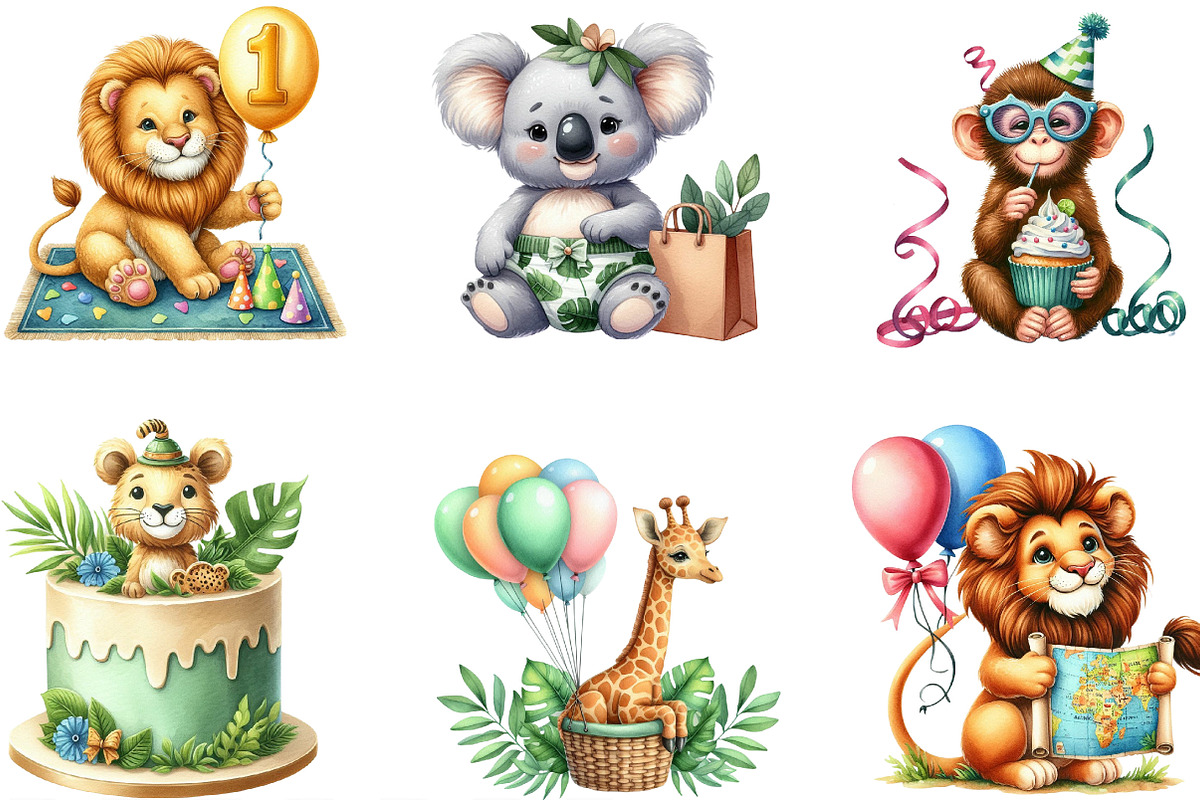 Cute Safari Party Animal Watercolor, an Illustration by Designking (Photo 3 of 4)