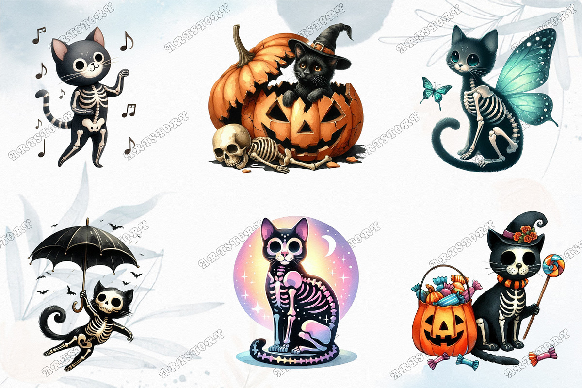 Skeleton Black Cat Clipart, a Graphic by designcity5 (Photo 2 of 5)