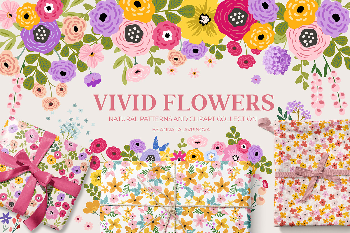 Vivid Flowers, clipart & patterns, a Graphic by Cozy pattern shop (Photo 1 of 11)