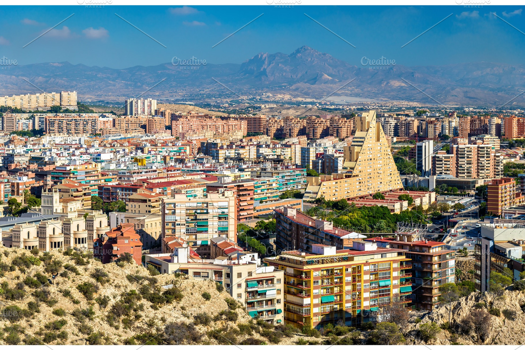 Skyline of alicante seen from santa barbara castle spain containing coast, an Architecture Photo by Leonid Andronov