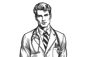 Confident Male Doctor vector, a Healthcare Illustration by AlexArt