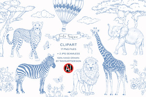 Toile Safari Jungle animals clipart, an Animal Illustration by TanyaArtsDesign