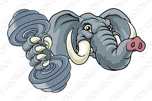 Elephant Weight Lifting Dumbbell Gym, an Animal Illustration by Christos Georghiou