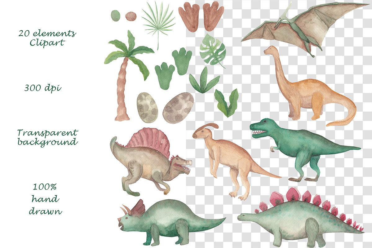 Watercolor Dinosaurus Collection, a Pattern Graphic by Oksana Dovhopol Art (Photo 15 of 16)