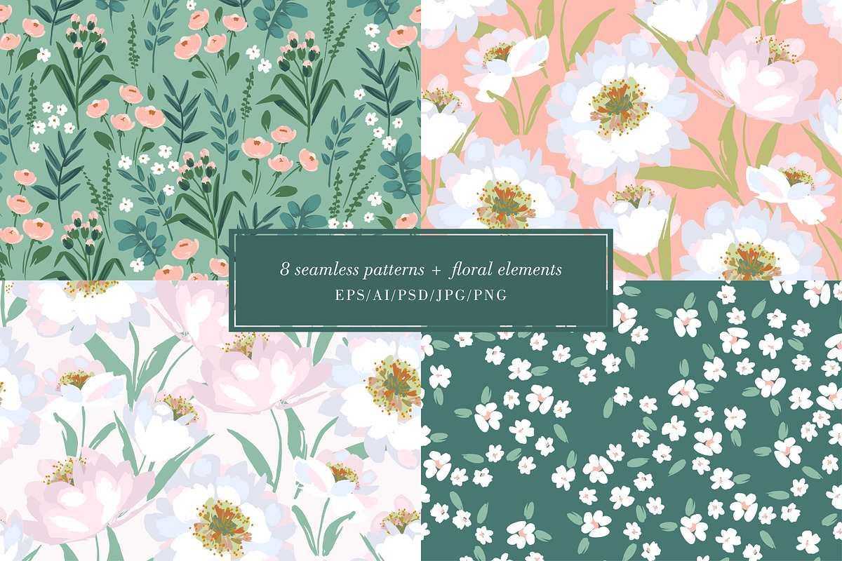Floral seamless patterns, a Pattern Graphic by Nadia Grapes (Photo 3 of 7)