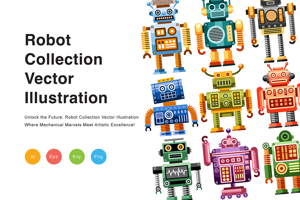Robot Collection Vector Illustration, a Technology Illustration by KAZ by IanMikraz Studio (Photo 1 of 3)
