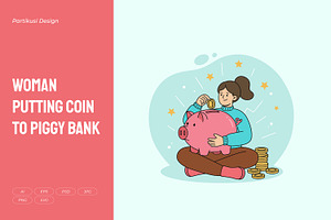 Woman Putting Coin to Piggy Bank, an Object Illustration by Partikusi Design