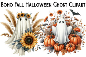Boho Fall Halloween Ghost Png Clipar, an Illustration by Pixels.Craft