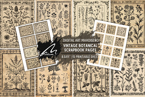 Whimsical botanical Ephemera Pages, a Pattern Graphic by Digital Art Mahdiseño