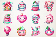Kawaii Pink Mint Christmas Clipart, an Illustration by RobertsArt (Thumbnail 7 of 7)
