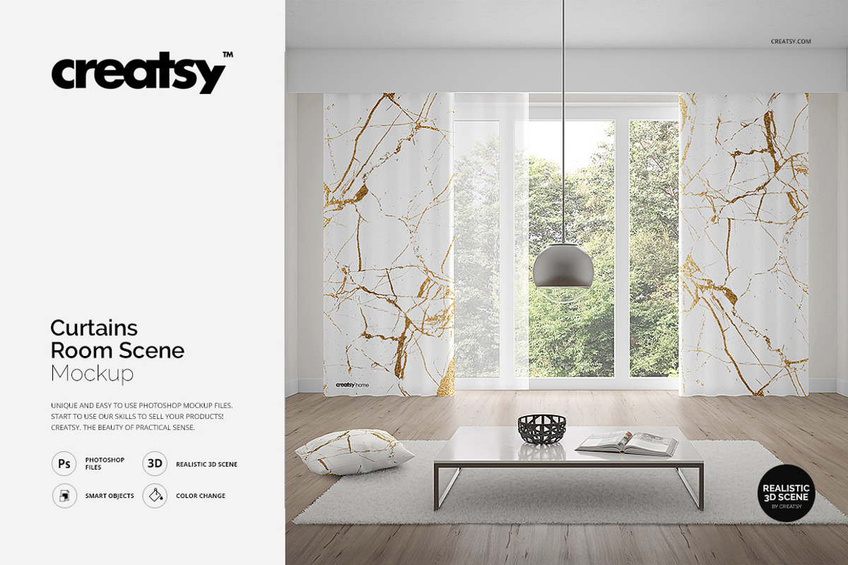 Curtains Room Scene Mockup, a Household Mockup by creatsy2 (Photo 1 of 9)