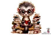 Cute Ferret with Books PNG Bundle, a Graphic by Clipart Bloom (Thumbnail 7 of 12)