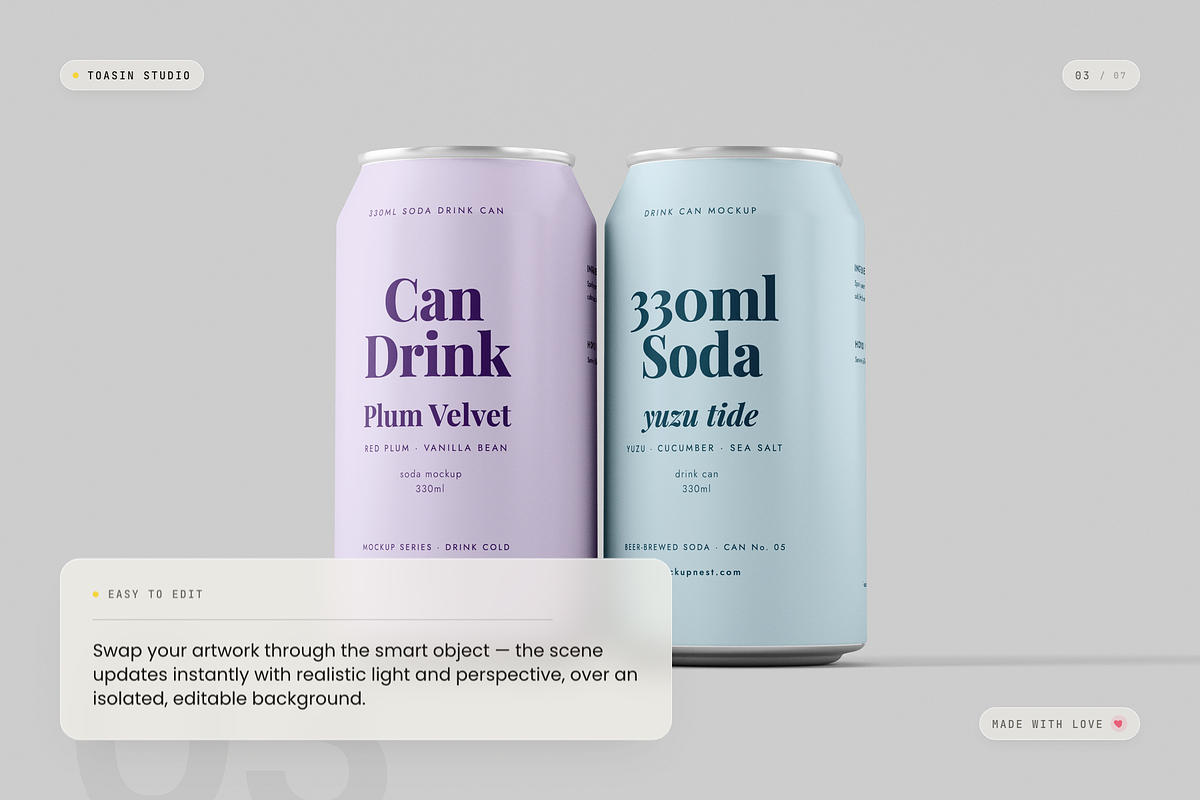 330ml Drink Can Mockup, a Packaging Mockup by Toasin Studio (Photo 3 of 7)