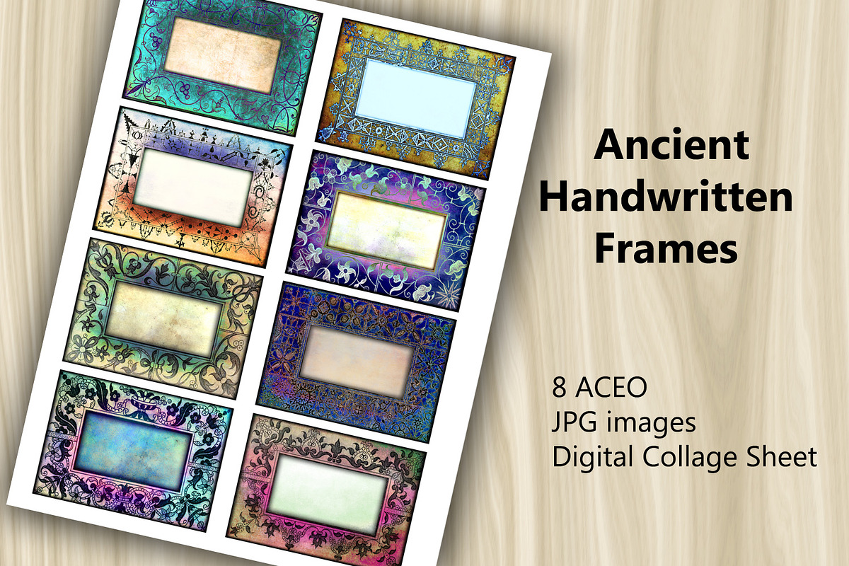 8 ACEO - Ancient Handwritten Frames, a Print Template by Kseniya-Omega (Photo 2 of 3)
