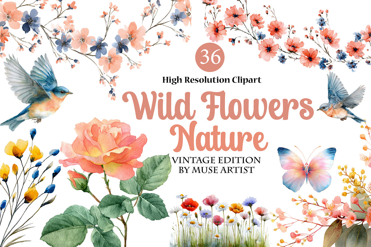 Wild Flowers Nature Clipart, an Illustration by DreamArtGraphic (Photo 1 of 4)