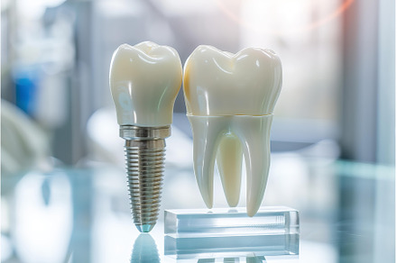 Dental implant model standing on, a Health & Medical Photo by Ylivdesign