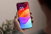 Phone 15 Pro Mockup in Hand, an iPhone Mockup by Asylab (Thumbnail 1 of 4)