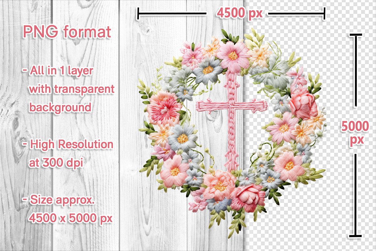 Embroidery Easter Wreath & Cross PNG, an Object Graphic by V Design Creator (Photo 7 of 7)