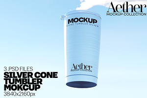 Cone Shaped Silver Tumbler Mockups, a Cups & Container Mockup by Banana Mockups