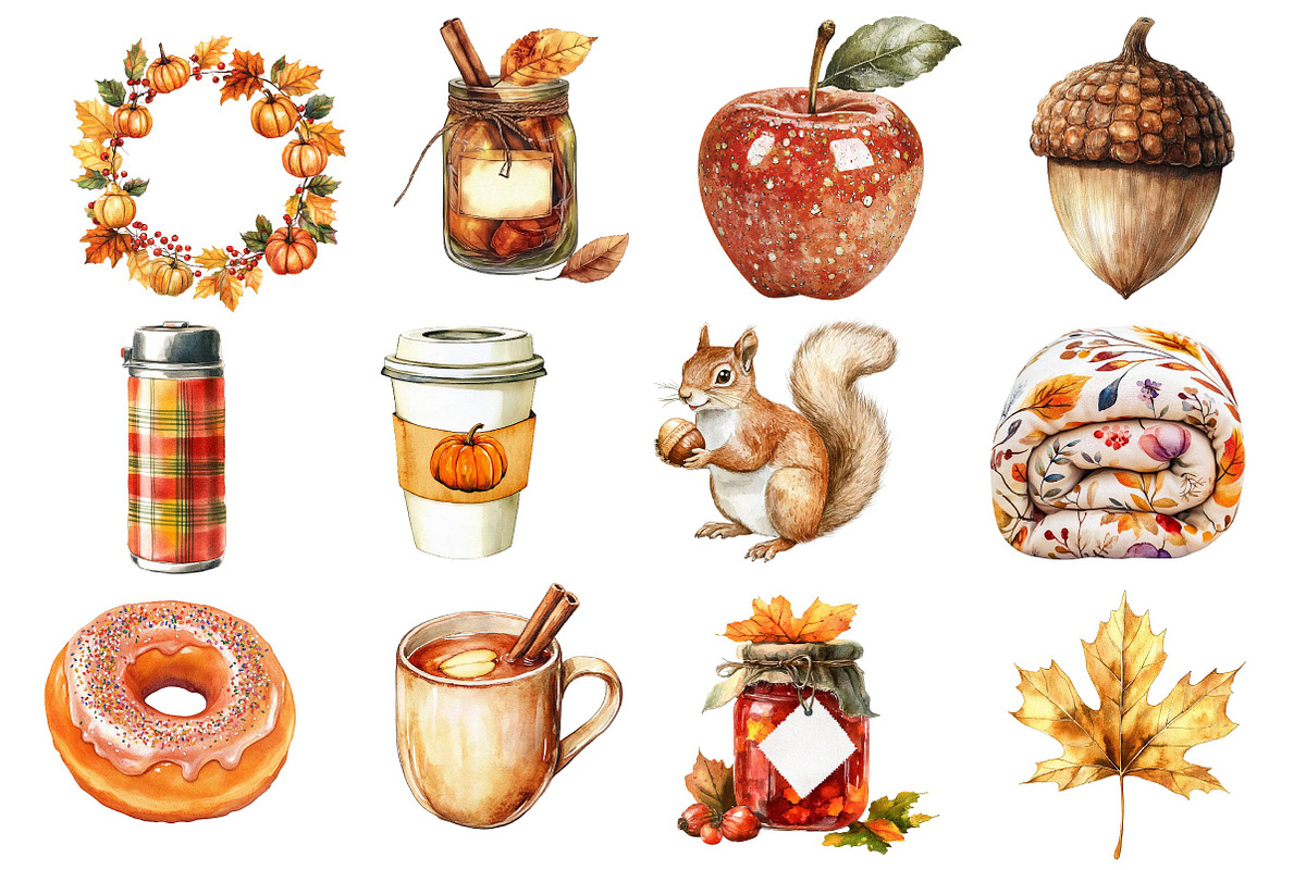 Watercolor Fall Favorites Clipart, an Illustration by Dream Creation (Photo 3 of 4)