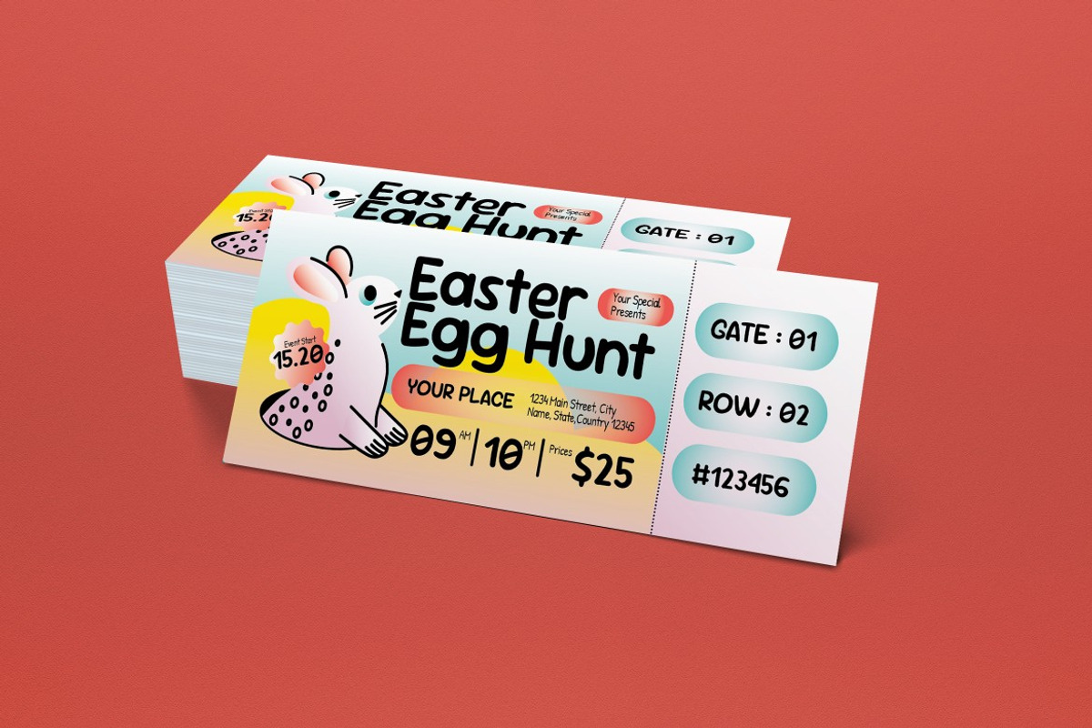 Blue Yellow Easter Egg Hunt Ticket, a Card Template by graphicook (Photo 2 of 3)