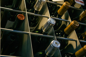 Bottles of wine in a cellar