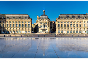 Famous water mirror fountain in front of place de la bourse in bordeaux, an Architecture Photo by Leonid Andronov