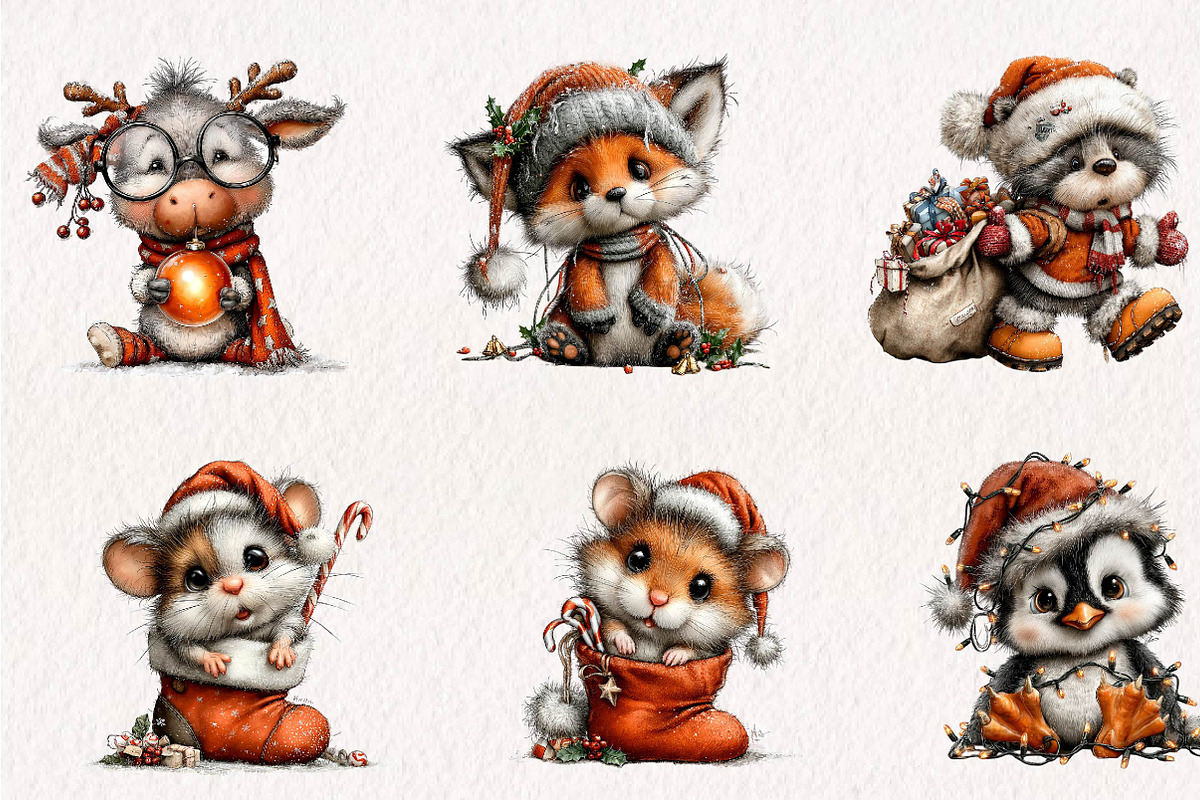 Funny Christmas Animals Collection, a Seasonal Illustration by CreationArt (Photo 3 of 7)