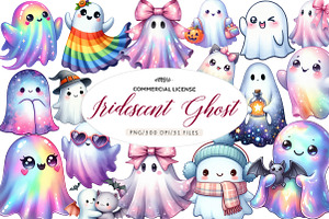 Halloween Iridescent Cute Ghost, an Illustration by CreationArt
