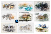 House Watercolor Painting, an Action Add-On by Photoshop Action (Thumbnail 1 of 12)