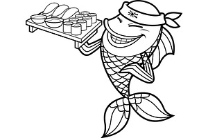 Outlined Fish Sushi Chef, an Illustration by HitToon