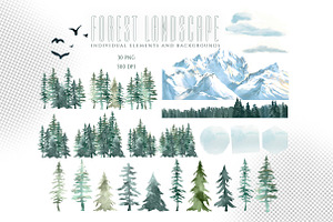 Forest Landscape Watercolor Clipart