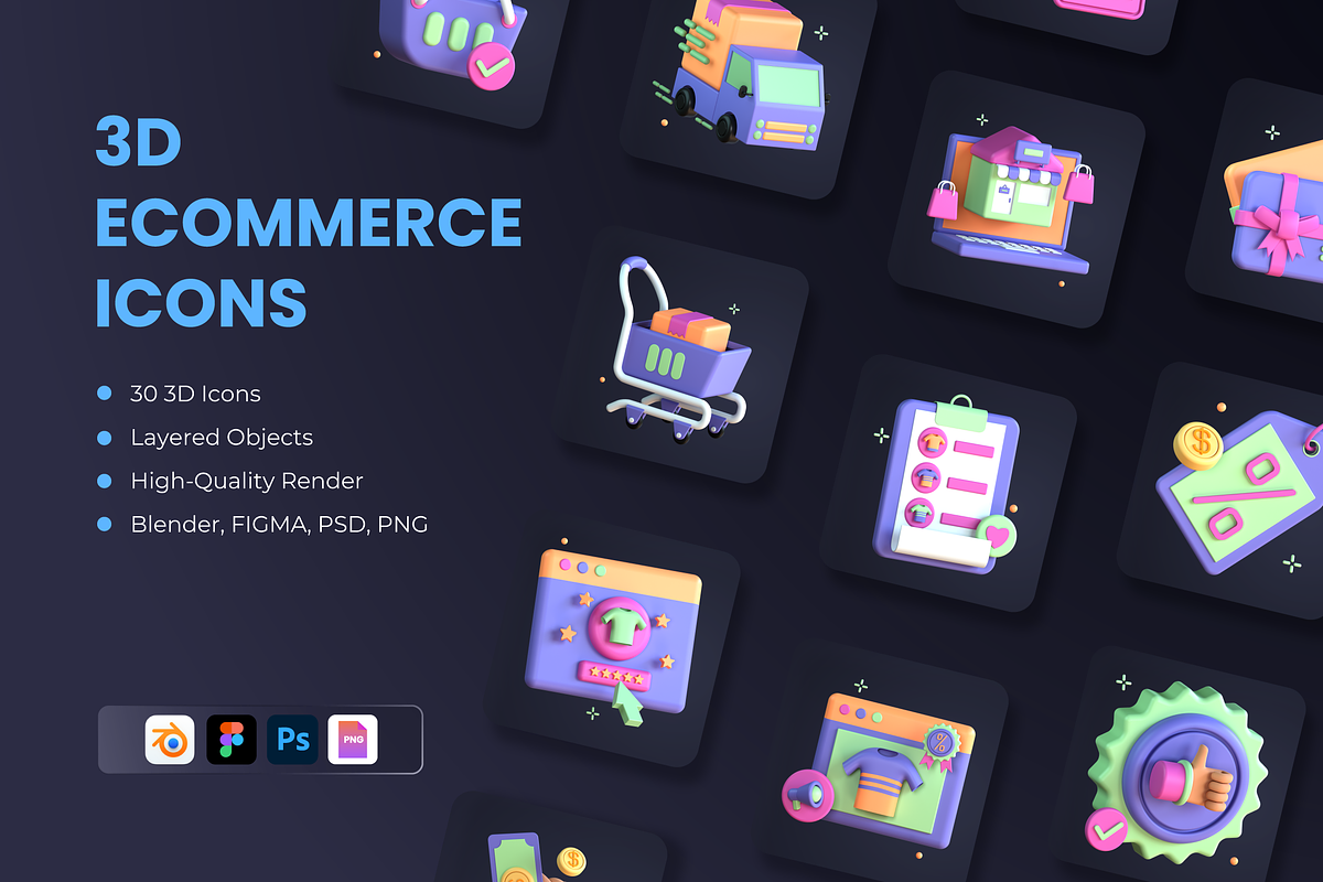 3D eCommerce Icon Set, an Object 3D Model by Flat Icons (Photo 1 of 8)