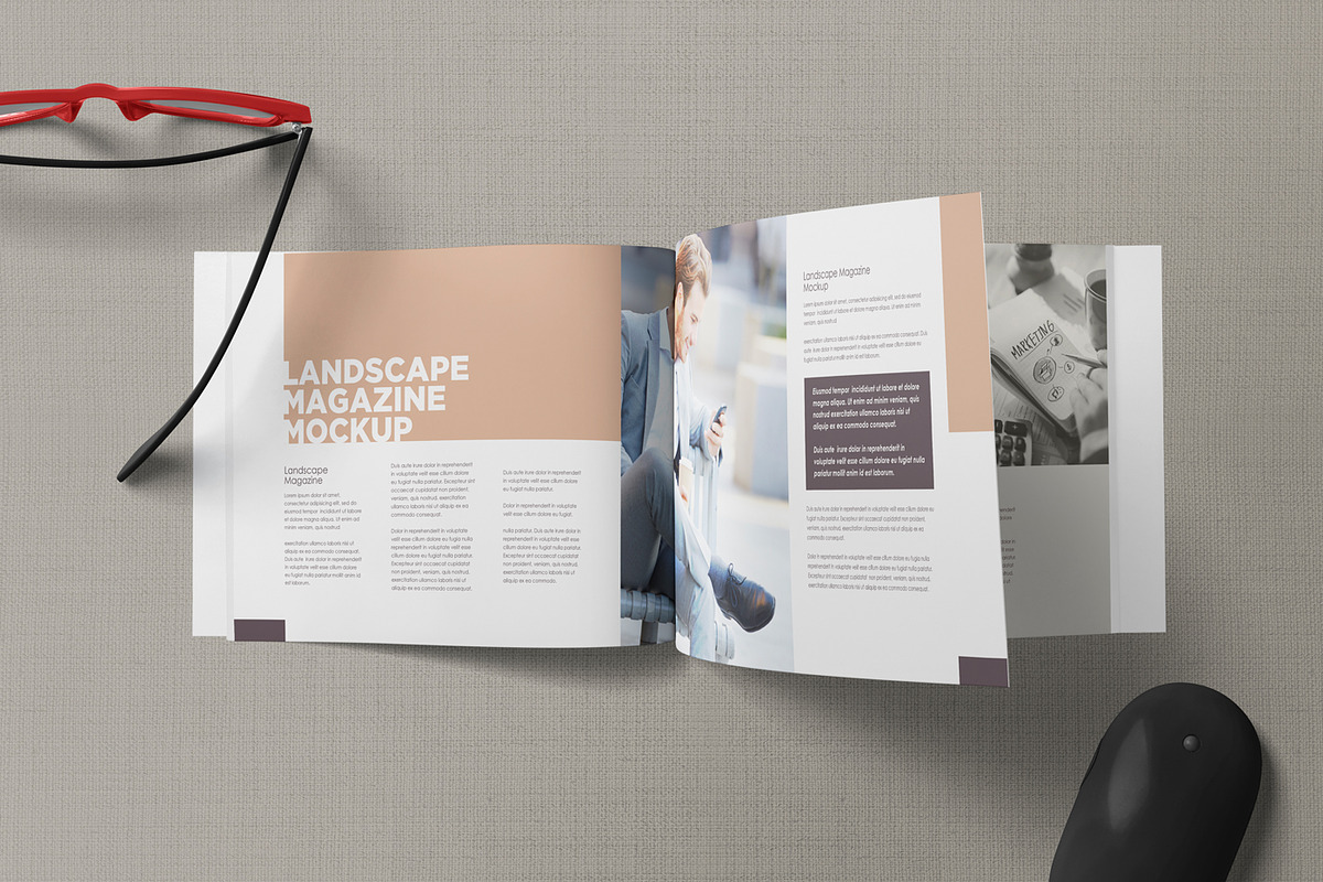 A4 Landscape Magazine Mockups, a Books & Magazine Mockup by ZippyPixels