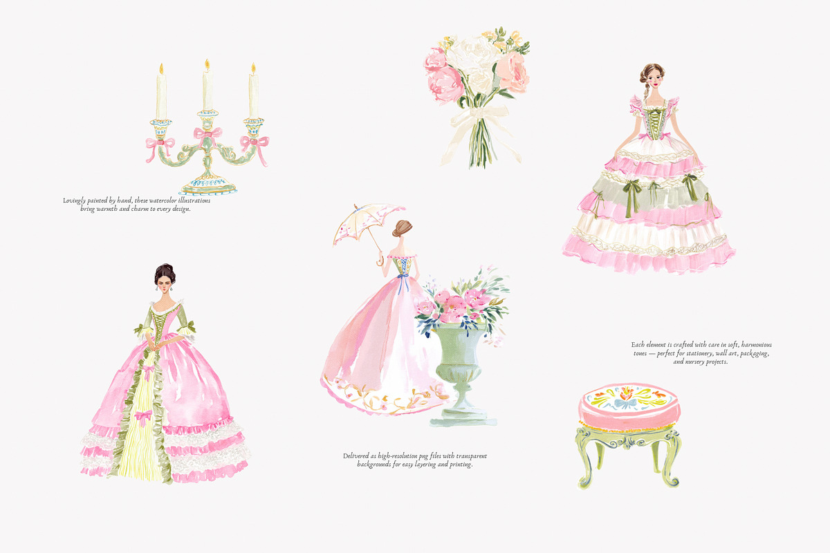watercolor rococo coquette clipart, a Decorative Illustration by Patishop Art (Photo 4 of 9)