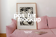 DIN A Frame Pink Couch Mockup (PSD), an Advertising Mockup by WasMockups (Thumbnail 1 of 5)
