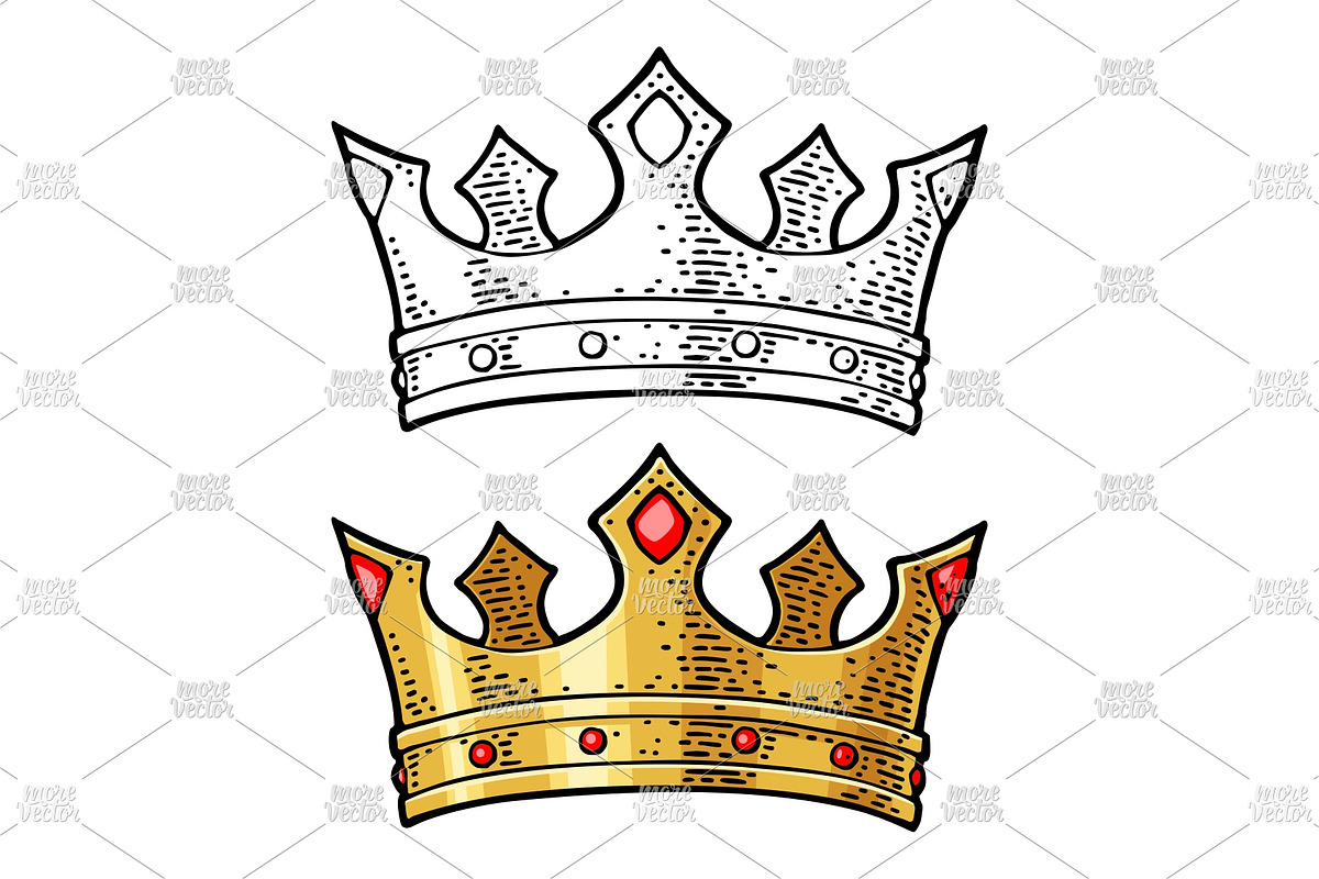 King crown black color engraving, an Object Illustration by MoreVector (Photo 2 of 3)