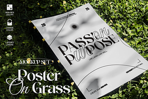 Poster On Grass Mockup Set