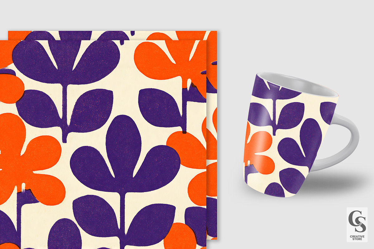 Bold Fall Retro Flower Digital Paper, a Pattern Graphic by Creative Store (Photo 3 of 5)
