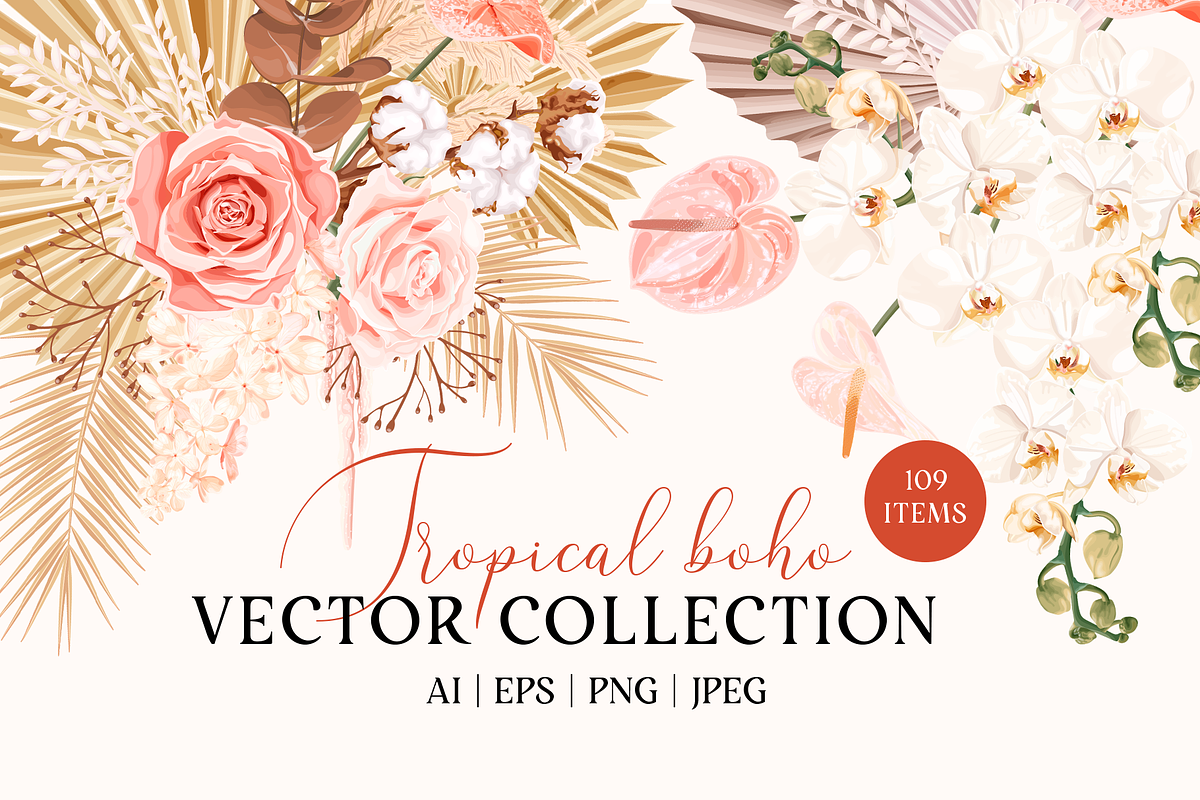 Tropical Boho Vector Collection, an Illustration by Dina Tychynska, image size:1200x800
