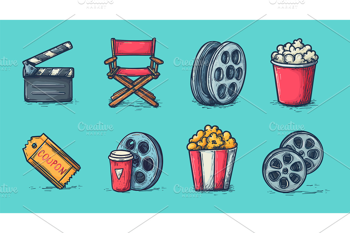 Cinema retro icons. Vintage movie, an Object Illustration by Stock-Smart-Start
