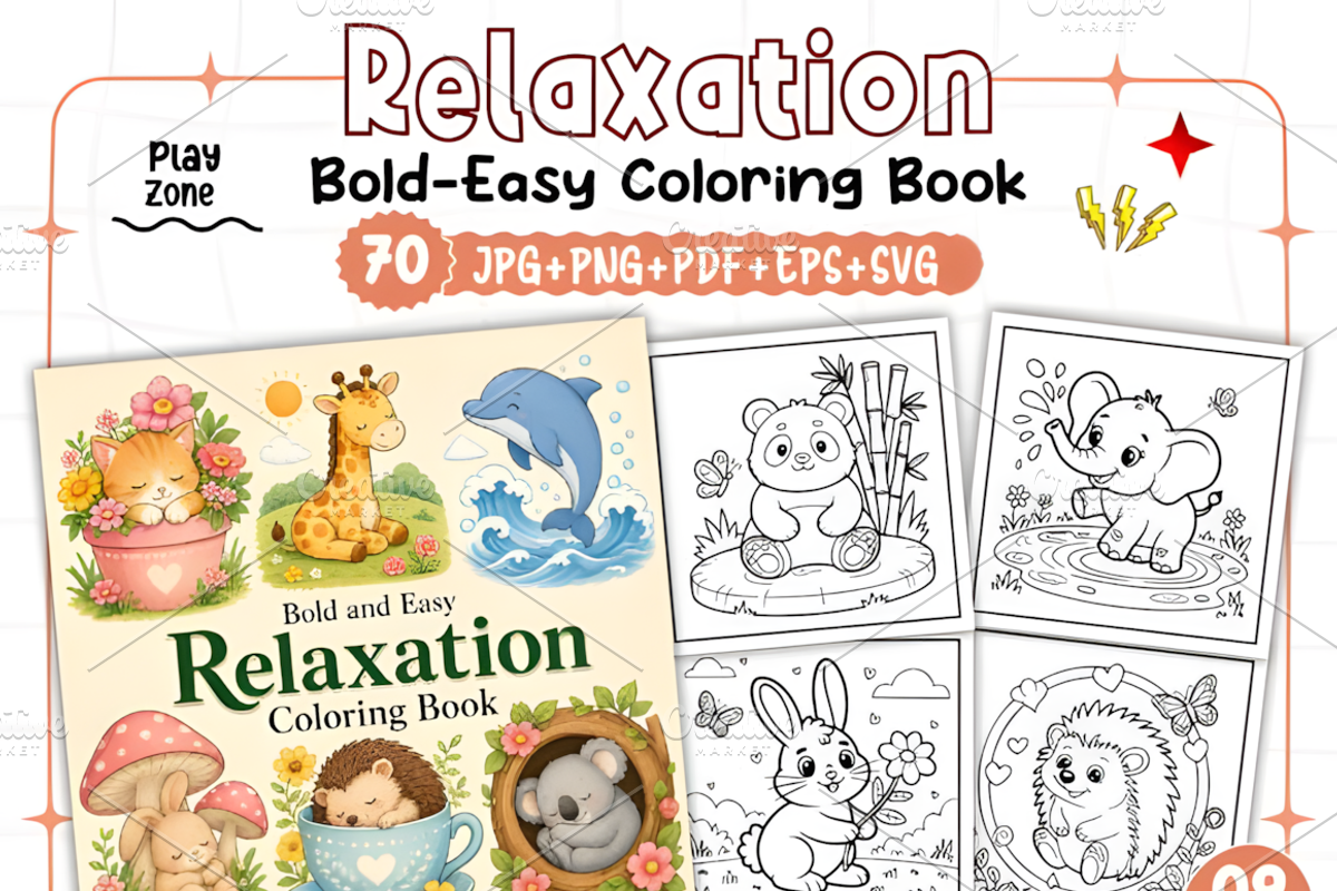 Relaxation Coloring Pages Bold &Easy, a Decorative Illustration by Coco Bloom (Photo 1 of 3)