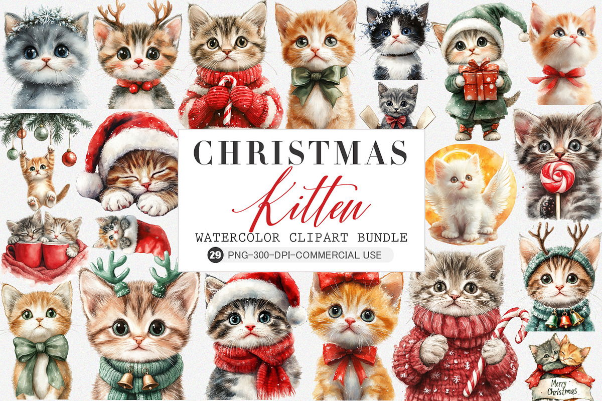 Kitten Christmas Clipart Png, an Illustration by SinaCreation (Photo 1 of 5)