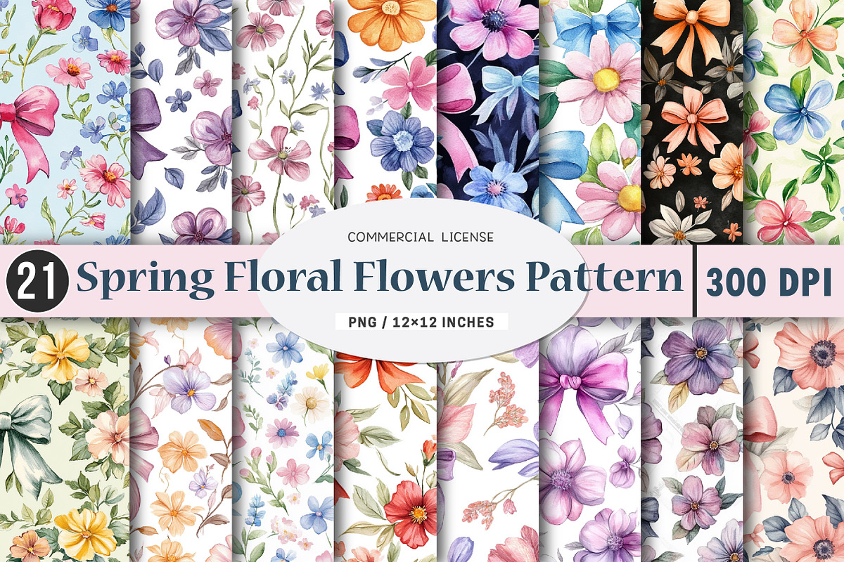 Spring Summer Floral Flowers Pattern, an Illustration by SinaCreation (Photo 1 of 5)