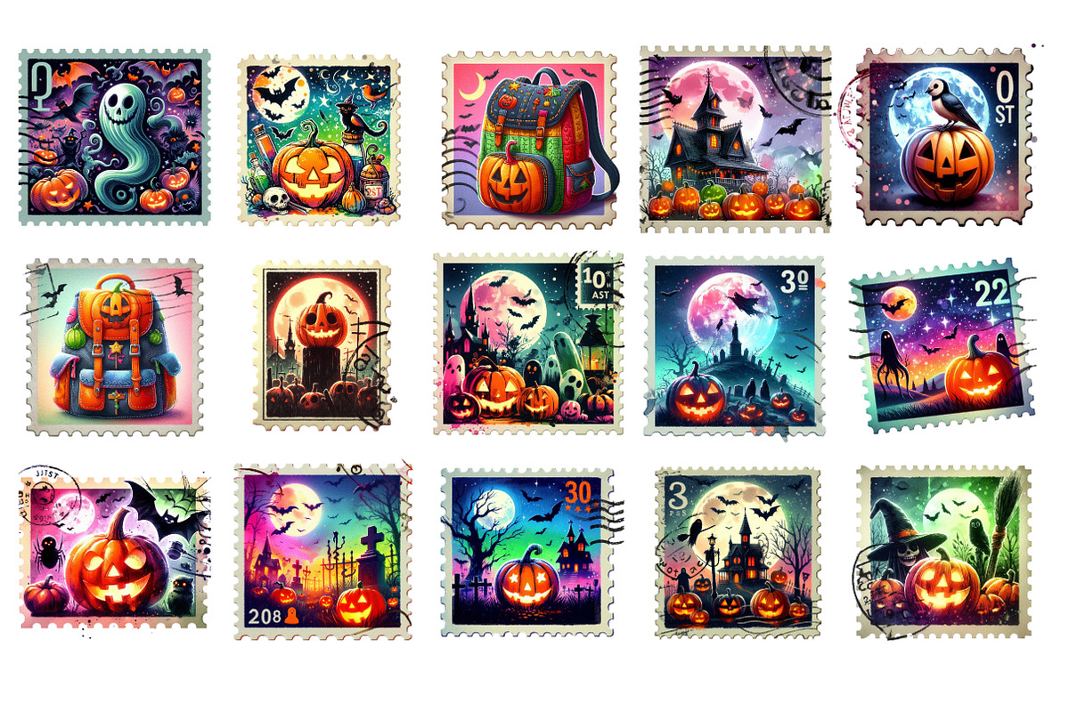 Halloween Postage Stamp Clipart PNG, an Illustration by SinaCreation (Photo 2 of 5)