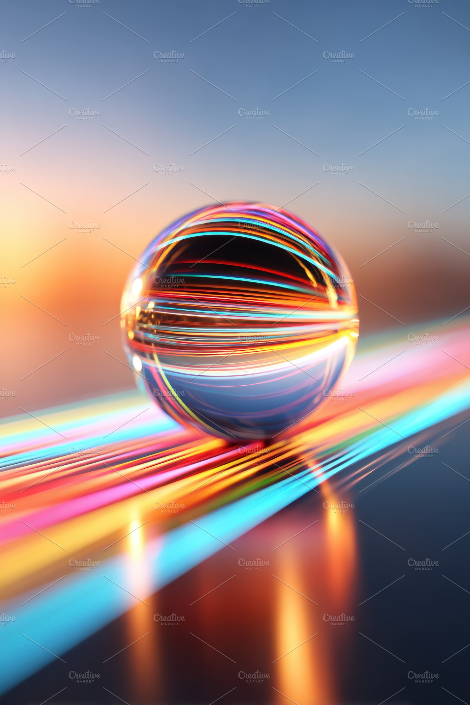 Colorful light trails reflected in a glass sphere, an Abstract Photo by AlyaAnd